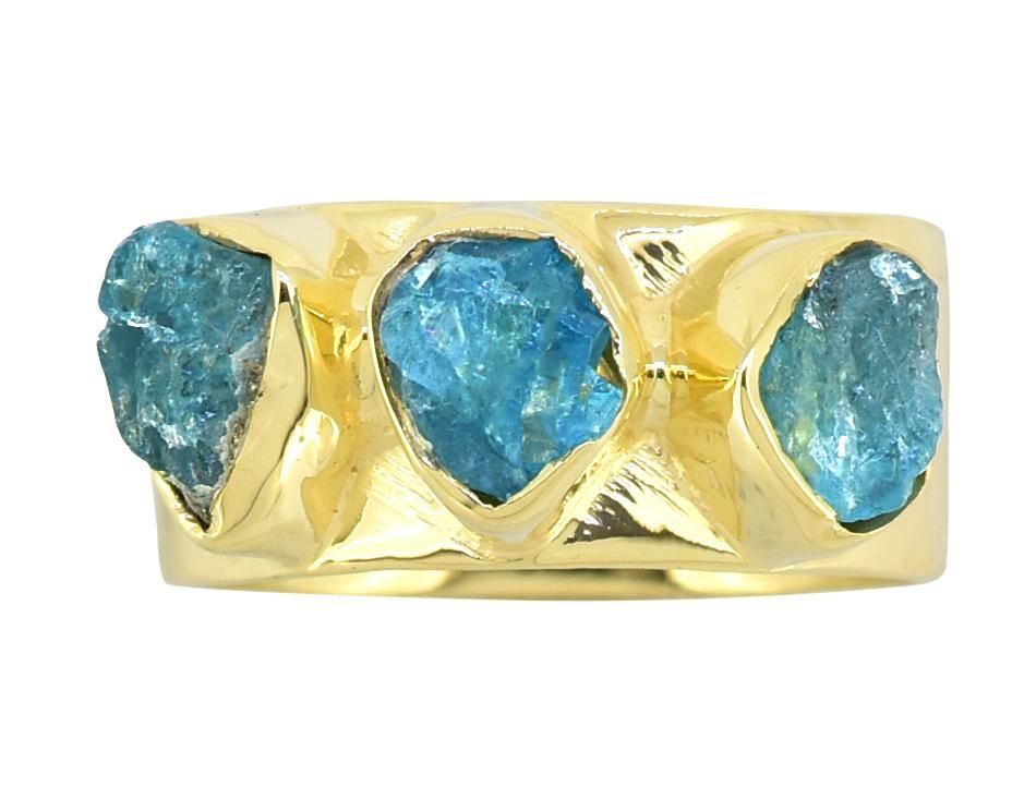 Rough Neon Apatite Solid 925 Sterling Silver Gold Plated Ring Jewelry - YoTreasure