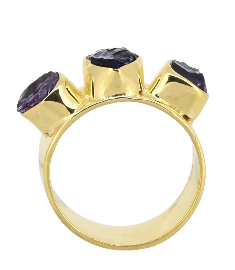 Rough Amethyst Solid 925 Sterling Silver Gold Plated Ring Jewelry - YoTreasure