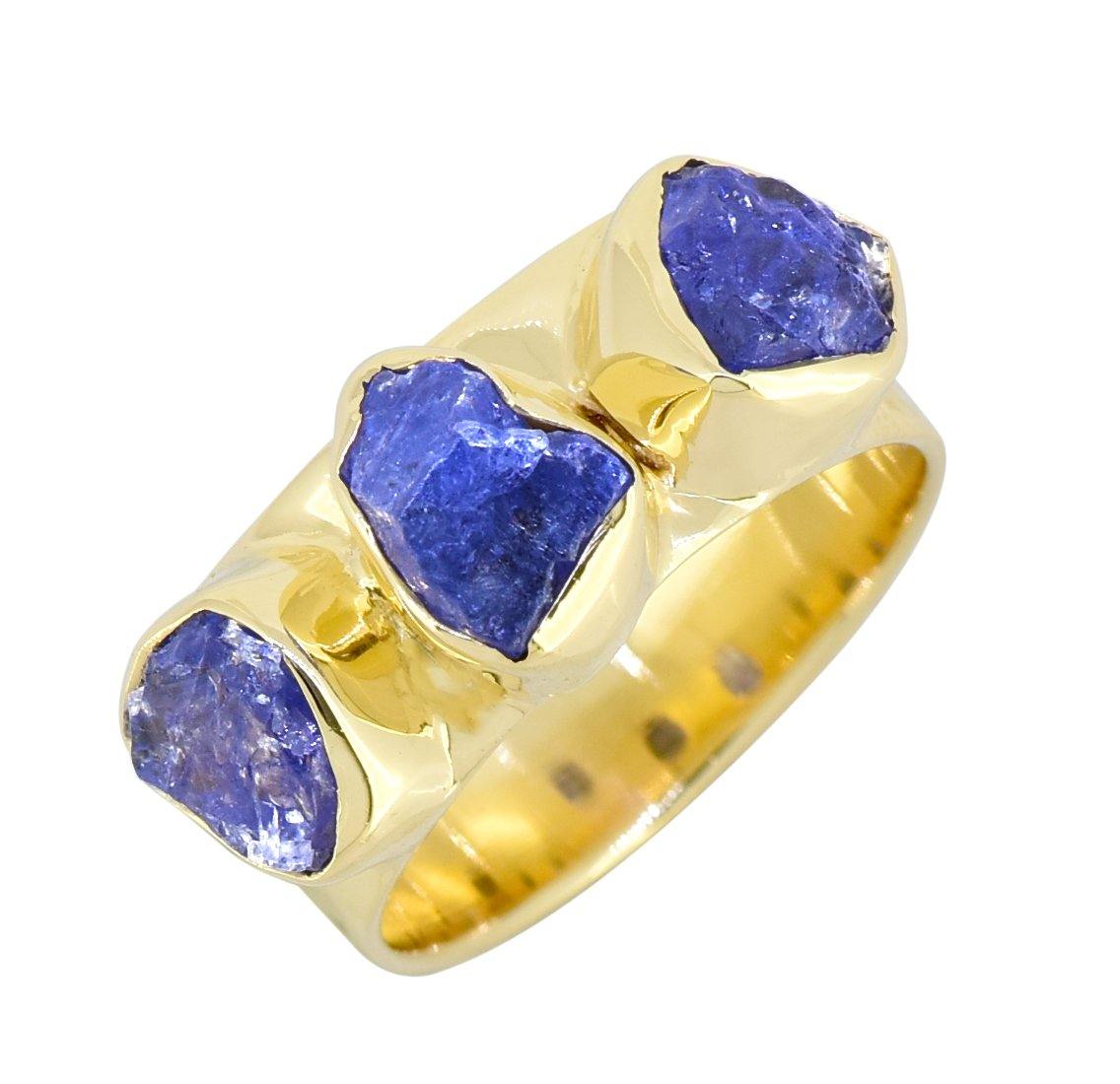 Rough Tanzanite Solid 925 Sterling Silver Gold Plated Ring Jewelry - YoTreasure