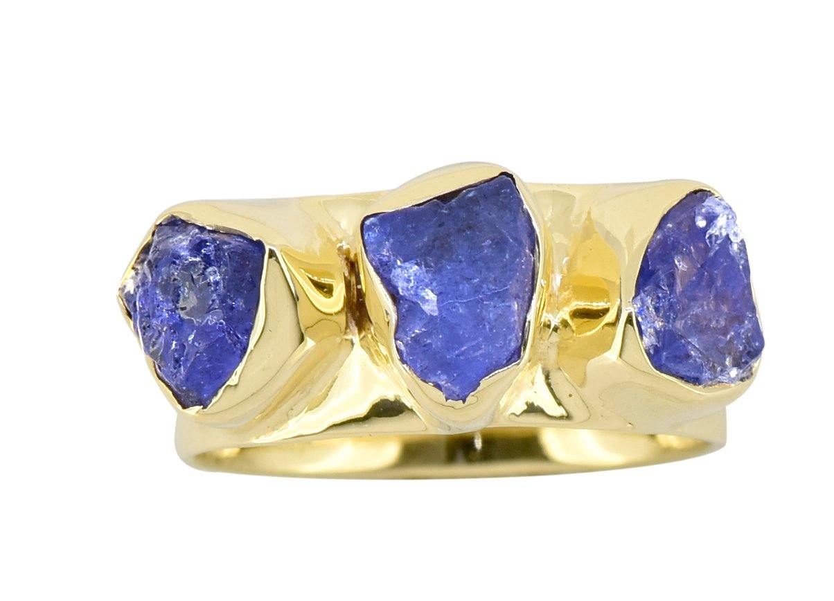 Rough Tanzanite Solid 925 Sterling Silver Gold Plated Ring Jewelry - YoTreasure