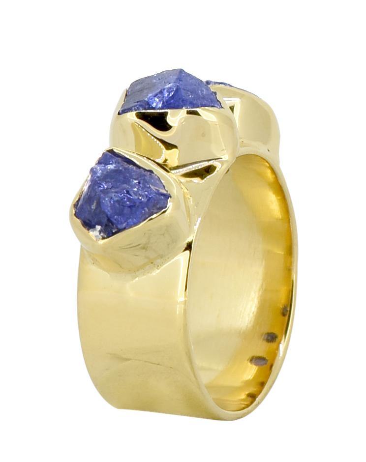 Rough Tanzanite Solid 925 Sterling Silver Gold Plated Ring Jewelry - YoTreasure