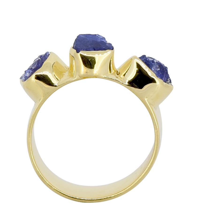 Rough Tanzanite Solid 925 Sterling Silver Gold Plated Ring Jewelry - YoTreasure