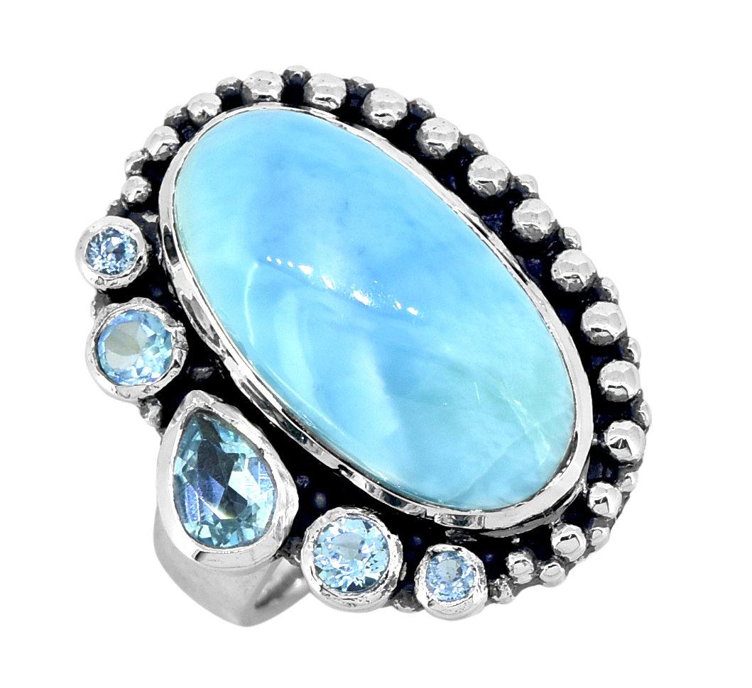 Larimar Solid 925 Sterling Silver Gemstone Ring Jewelry - YoTreasure