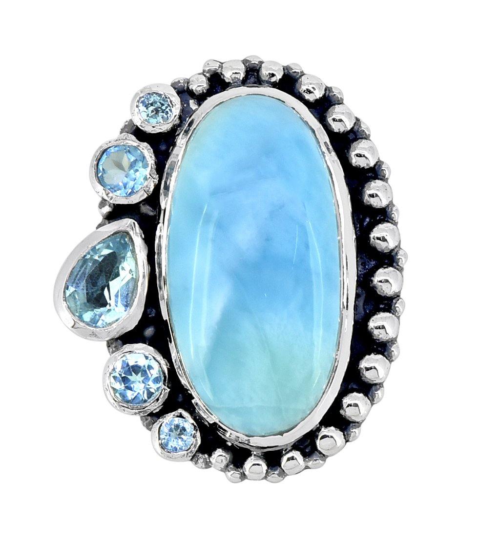 Larimar Solid 925 Sterling Silver Gemstone Ring Jewelry - YoTreasure