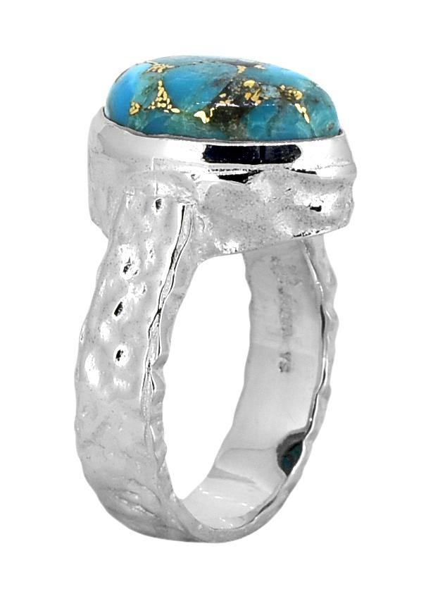 Pear Blue Copper Turquoise Solid 925 Sterling Silver Hammered Finish Ring Jewelry - YoTreasure