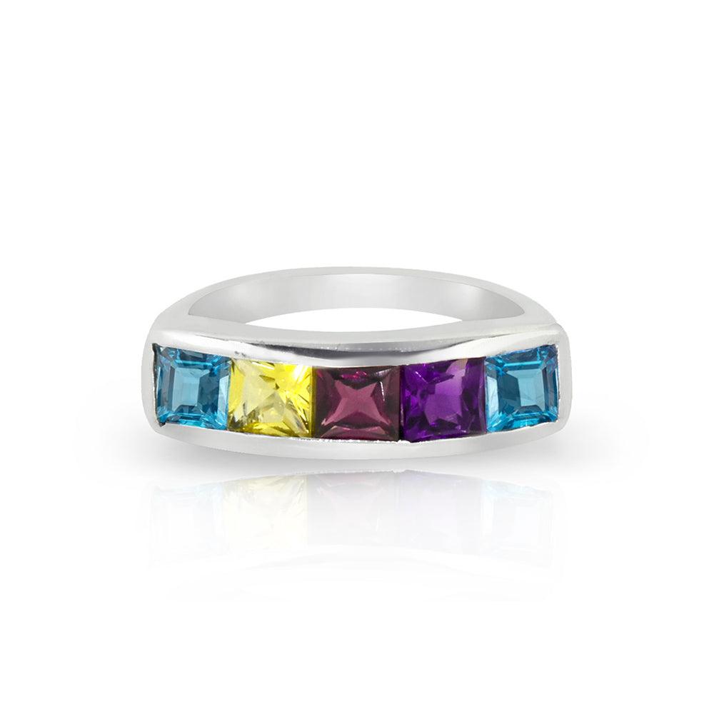 Blue Topaz Multi Gemstone Solid 925 Sterling Silver Eternity Band Ring Jewelry - YoTreasure