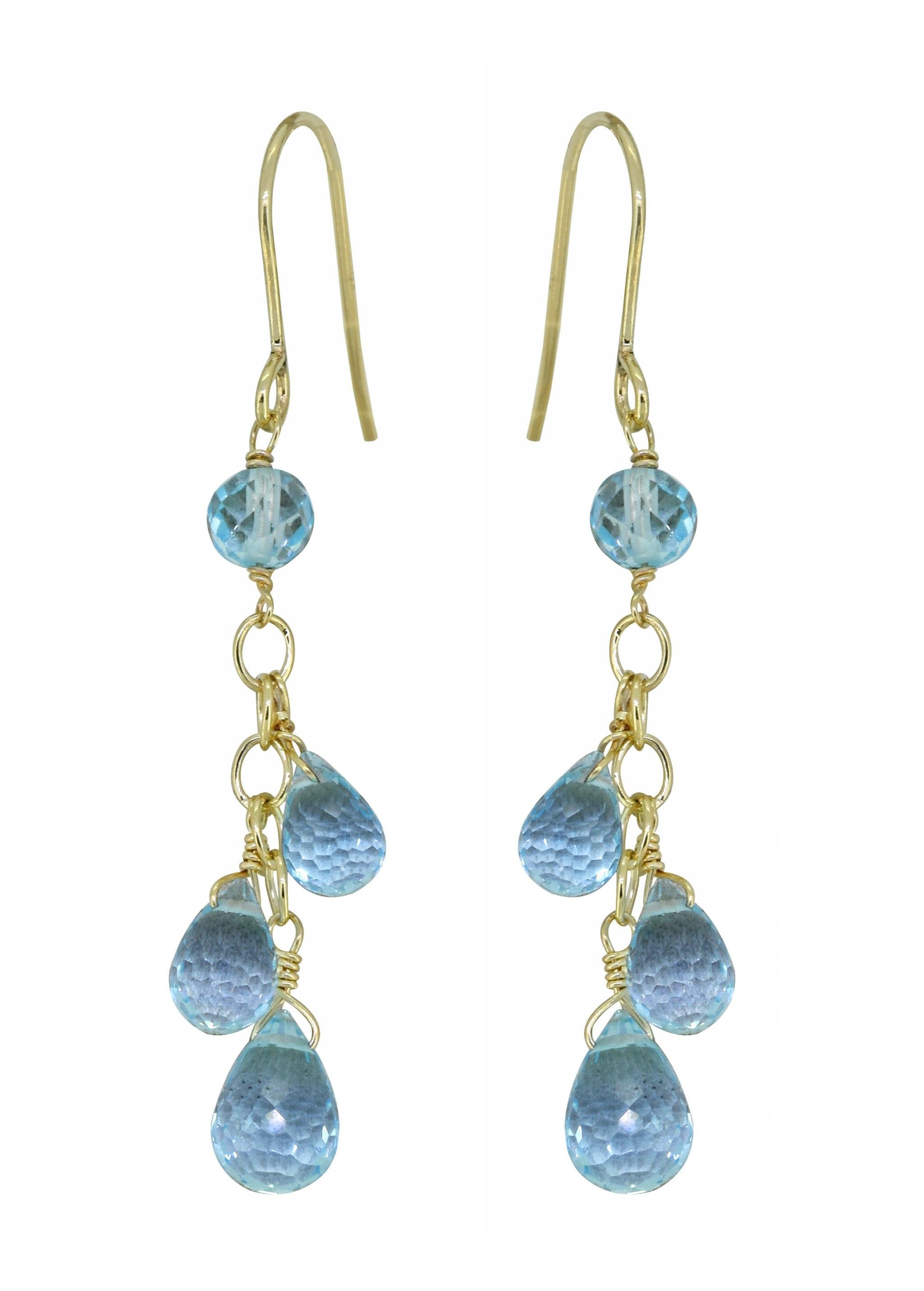 7.15 Ct Blue Topaz Solid 10k Yellow Gold Designer Dangle Earrings Jewelry - YoTreasure