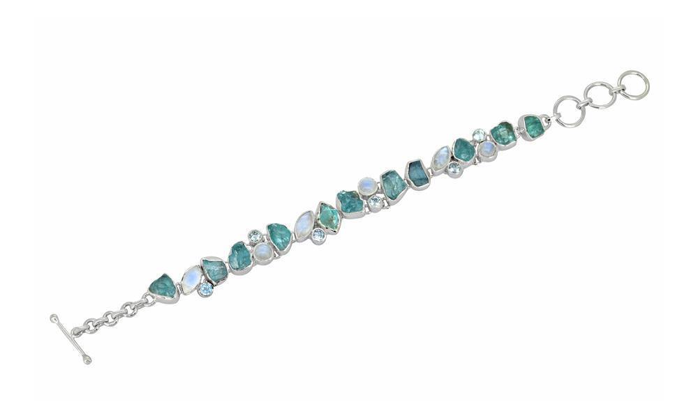 Rainbow Moonstone Blue Topaz Rough Neon Apatite 925 Solid Sterling Silver Bracelet Silver Jewelry - YoTreasure