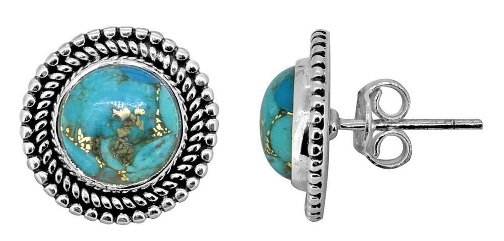 Turquoise Stud Earrings Solid 925 Sterling Silver Gemstone Jewelry - YoTreasure