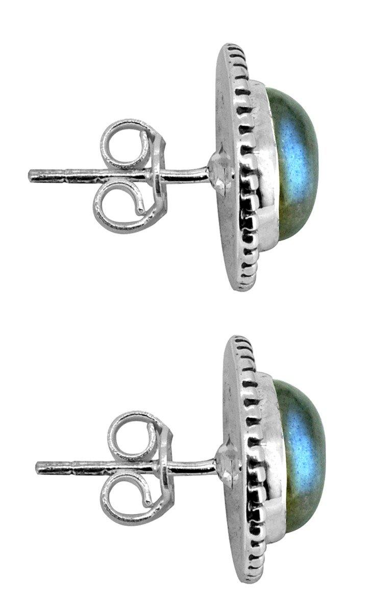 Labradorite Stud Earrings Solid 925 Sterling Silver Gemstone Jewelry - YoTreasure