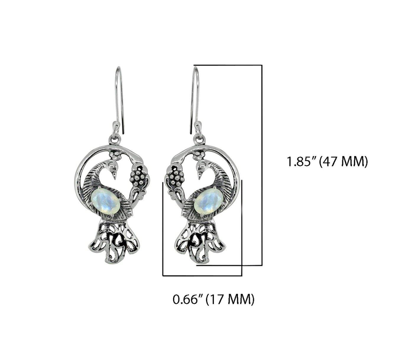 Moonstone Solid 925 Sterling Silver Peacock Earrings - YoTreasure