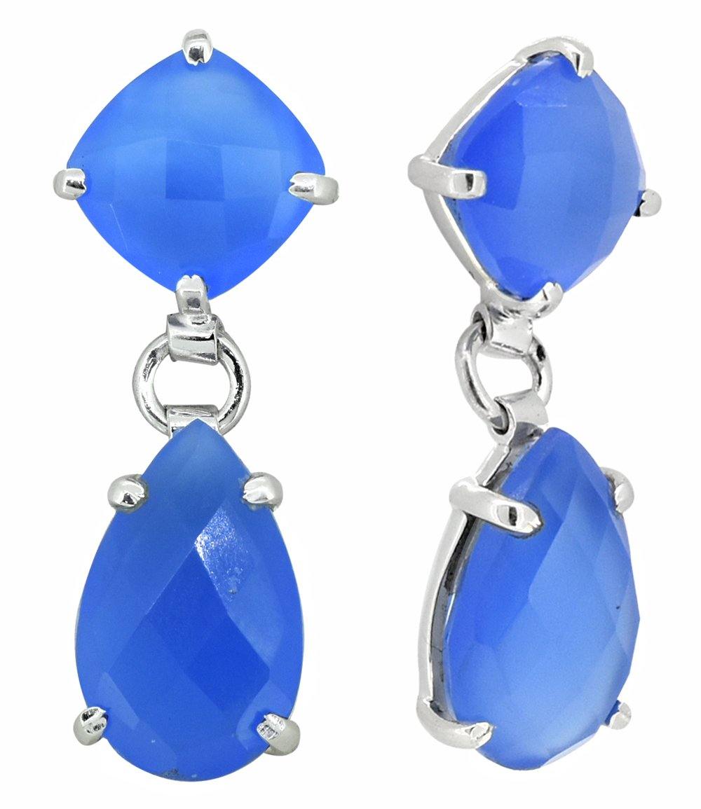 Blue Chalcedony Solid 925 Sterling Silver Drop Earrings Jewelry - YoTreasure