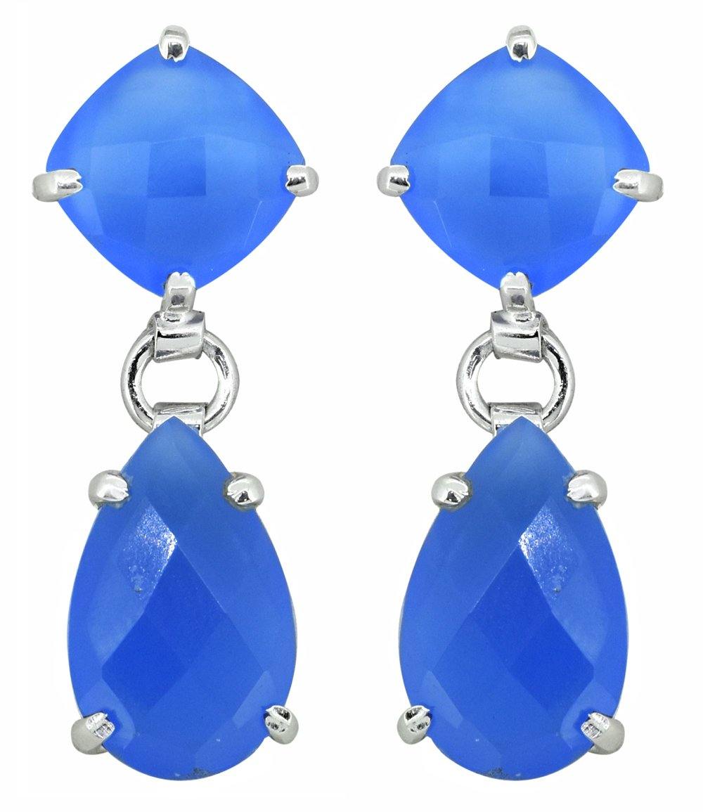 Blue Chalcedony Solid 925 Sterling Silver Drop Earrings Jewelry - YoTreasure