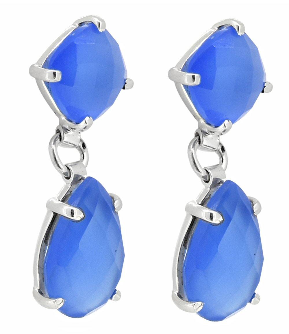 Blue Chalcedony Solid 925 Sterling Silver Drop Earrings Jewelry - YoTreasure