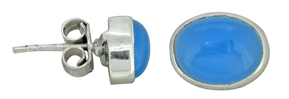 Blue Chalcedony Solid 925 Sterling Silver Stud Earrings - YoTreasure