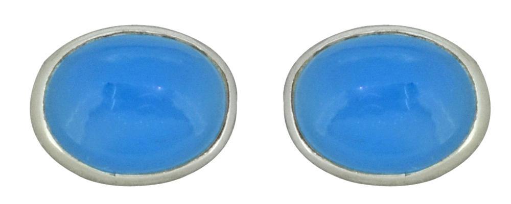 Blue Chalcedony Solid 925 Sterling Silver Stud Earrings - YoTreasure