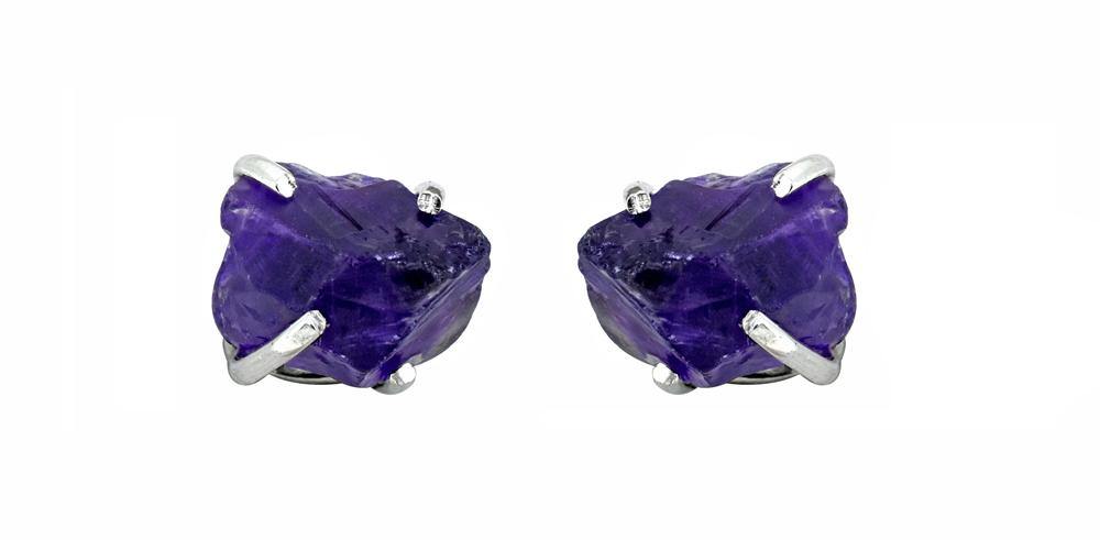 Rough Amethyst Solid 925 Sterling Silver Stud Earrings - YoTreasure