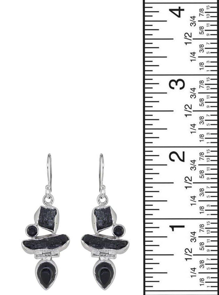 Rough Tourmaline Black Onyx Solid 925 Sterling Silver Dangle Earrings - YoTreasure