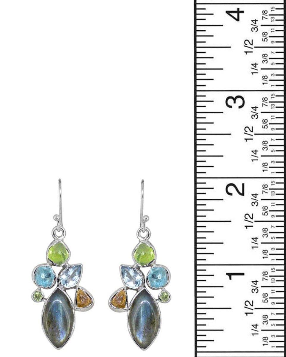 Labradorite Multi Gemstone Solid 925 Sterling Silver Dangle Earrings Jewelry - YoTreasure