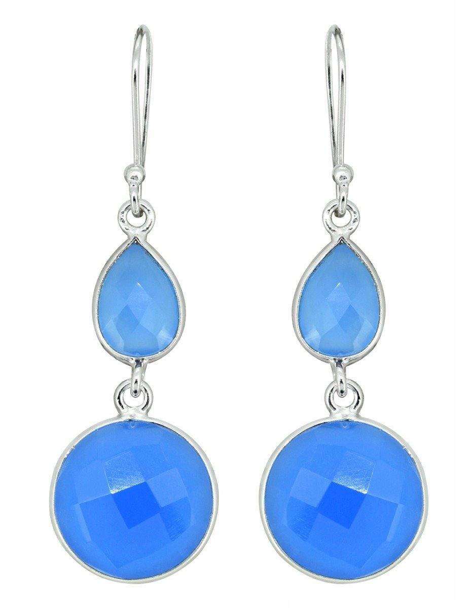 Blue Chalcedony Solid 925 Sterling Silver Dangle Earrings - YoTreasure