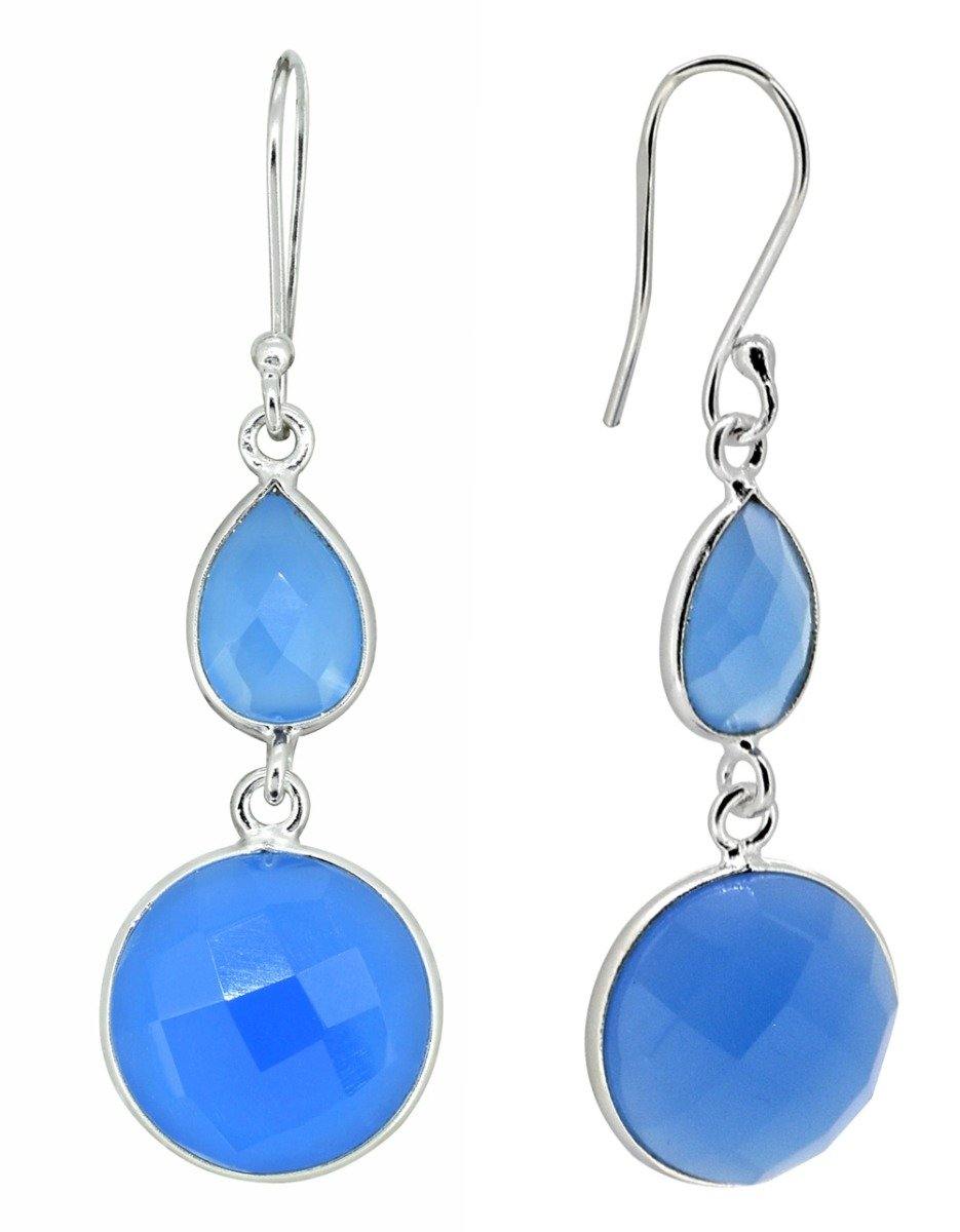 Blue Chalcedony Solid 925 Sterling Silver Dangle Earrings - YoTreasure