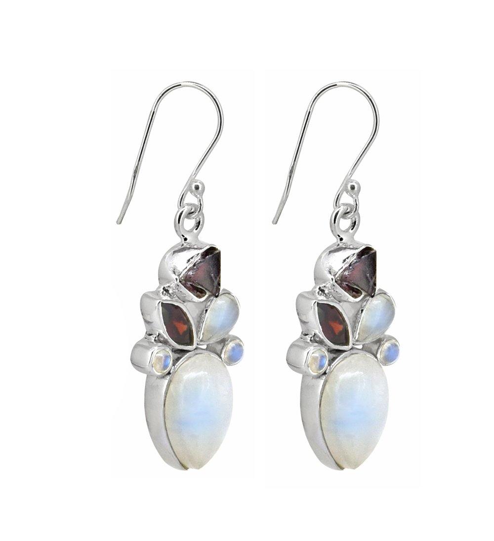 Rainbow Moonstone Solid 925 Sterling Silver Dangle Earrings - YoTreasure