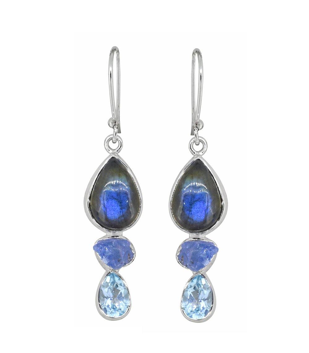 Labradorite Solid 925 Sterling Silver Teardrop Dangle Earrings Jewelry - YoTreasure