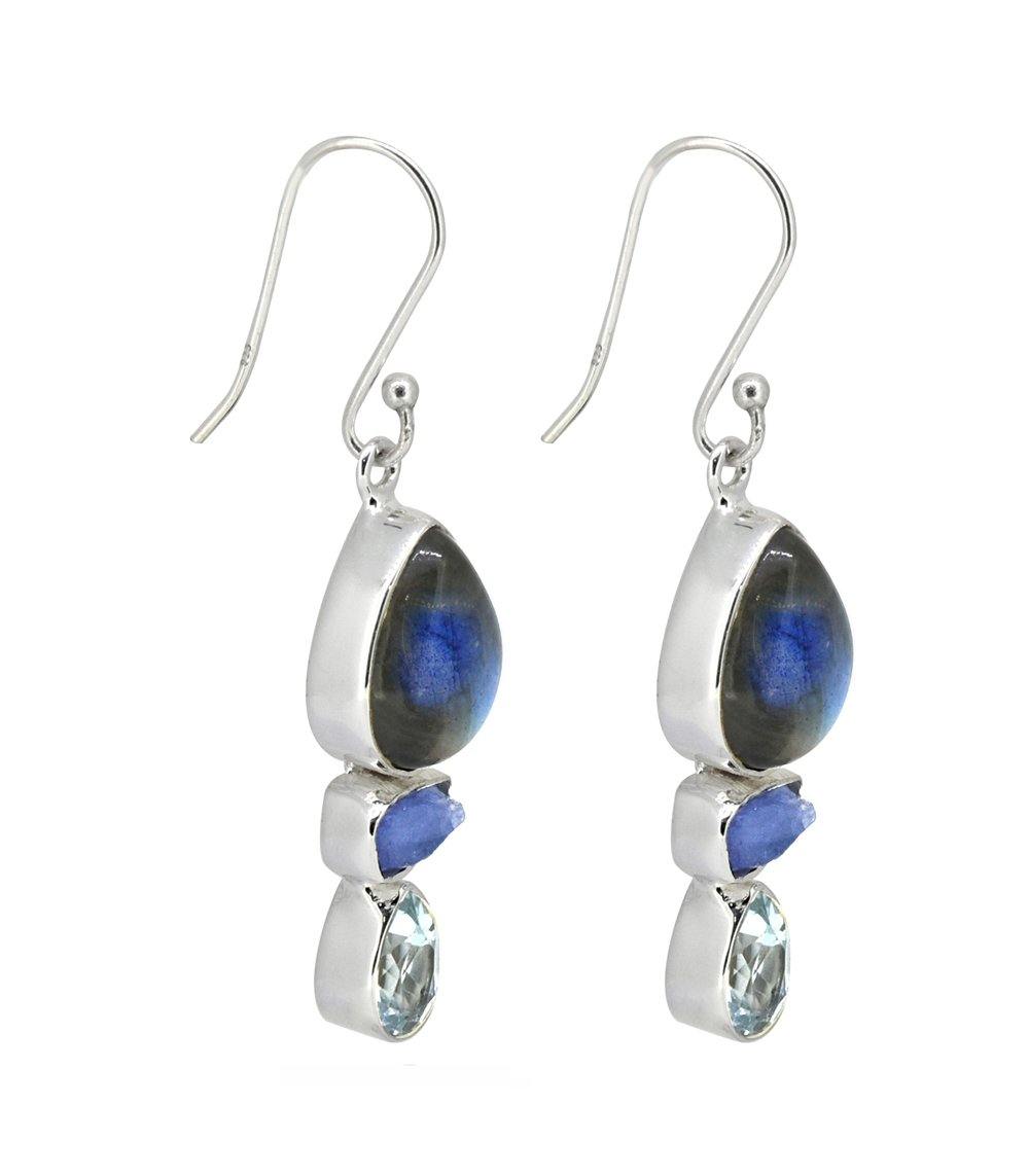 Labradorite Solid 925 Sterling Silver Teardrop Dangle Earrings Jewelry - YoTreasure