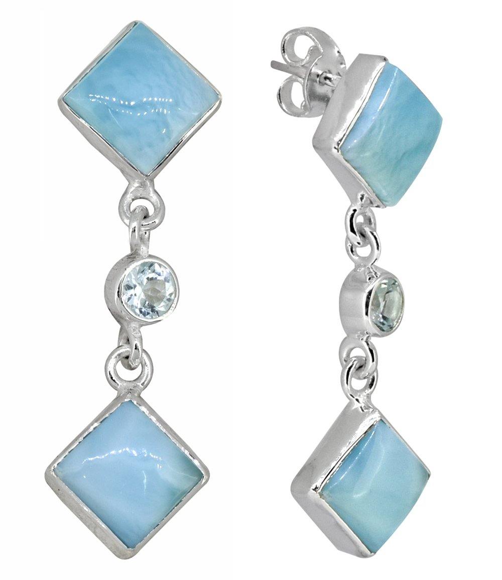 Larimar  Blue Topaz Solid 925 Sterling Silver Dangle Earrings Jewelry - YoTreasure