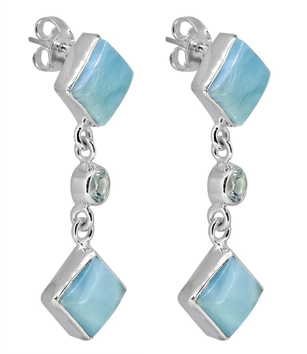 Larimar  Blue Topaz Solid 925 Sterling Silver Dangle Earrings Jewelry - YoTreasure