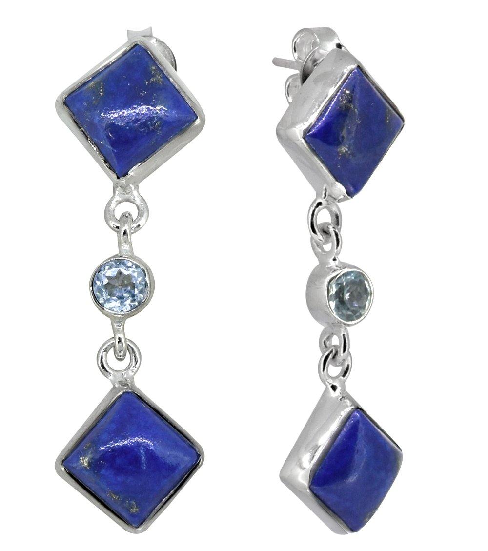 Lapis Blue topaz Solid 925 Sterling Silver Dangle Earrings Jewelry - YoTreasure