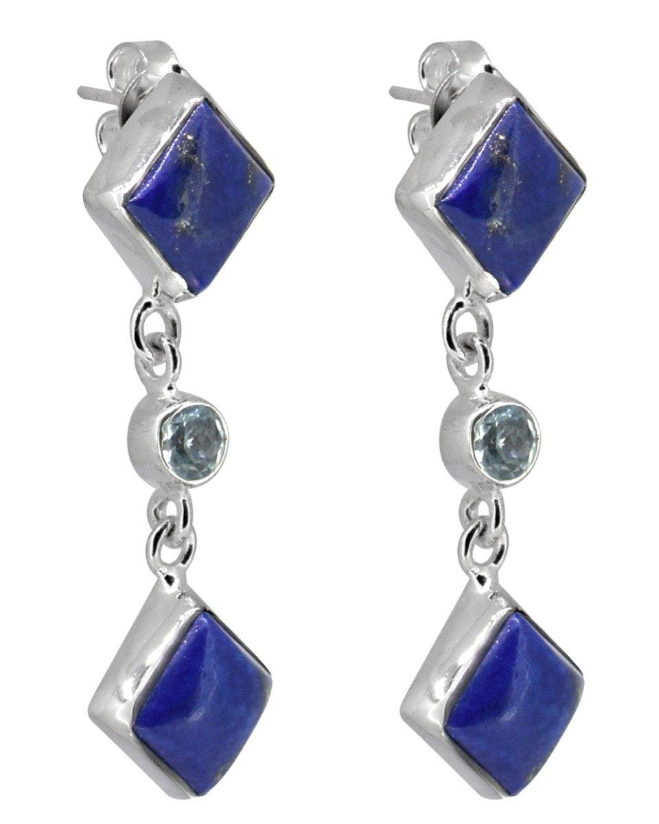 Lapis Blue topaz Solid 925 Sterling Silver Dangle Earrings Jewelry - YoTreasure