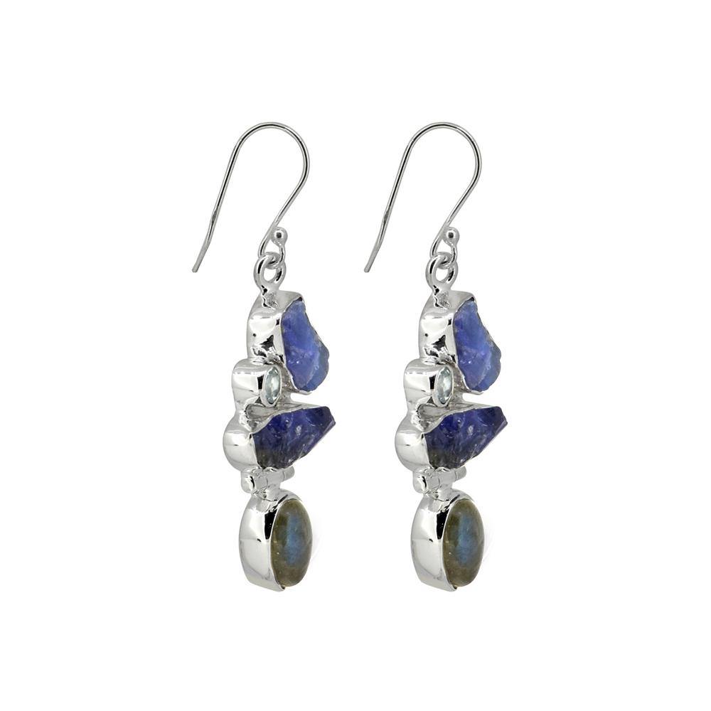 Raw Tanzanite Labradorite Solid 925 Sterling Silver Dangle Earrings - YoTreasure