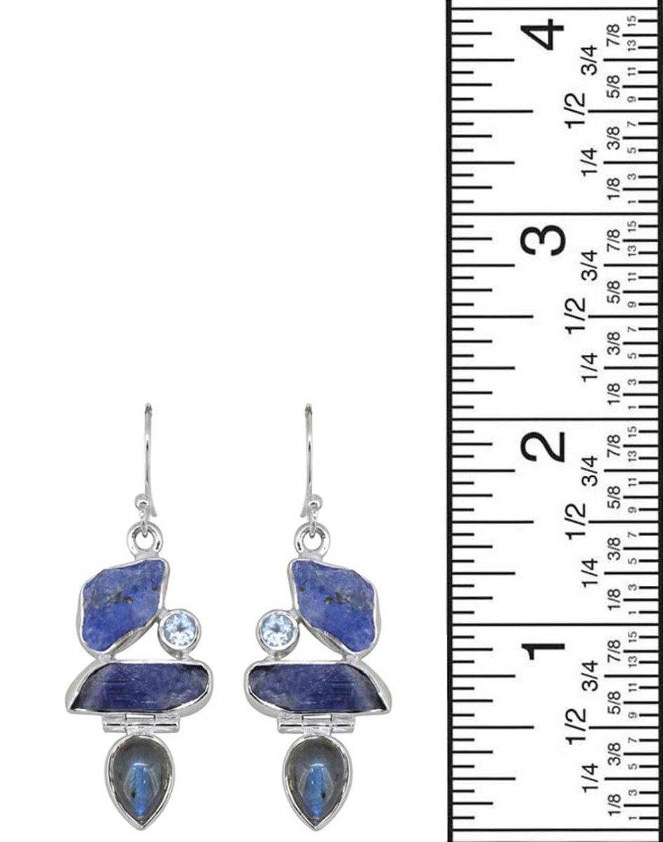 Raw Tanzanite Labradorite Solid 925 Sterling Silver Dangle Earrings - YoTreasure