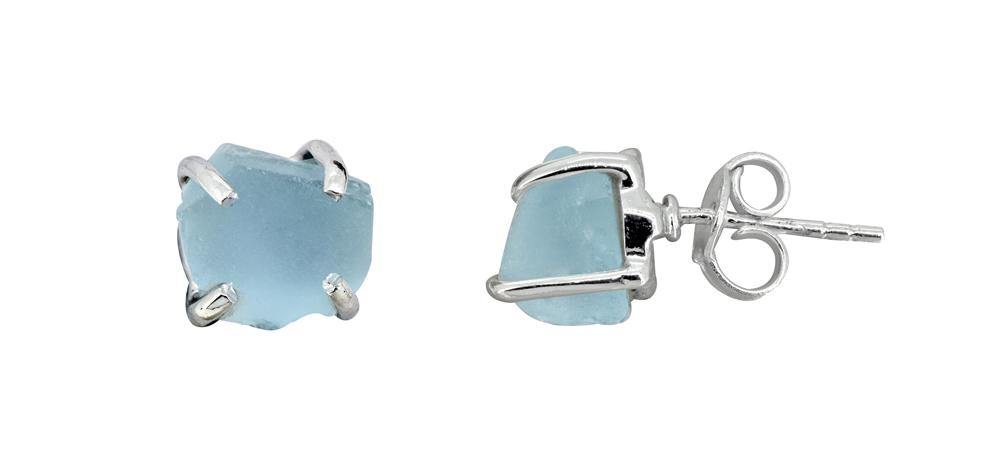 Rough Blue Topaz Solid 925 Sterling Silver Stud Earrings - YoTreasure
