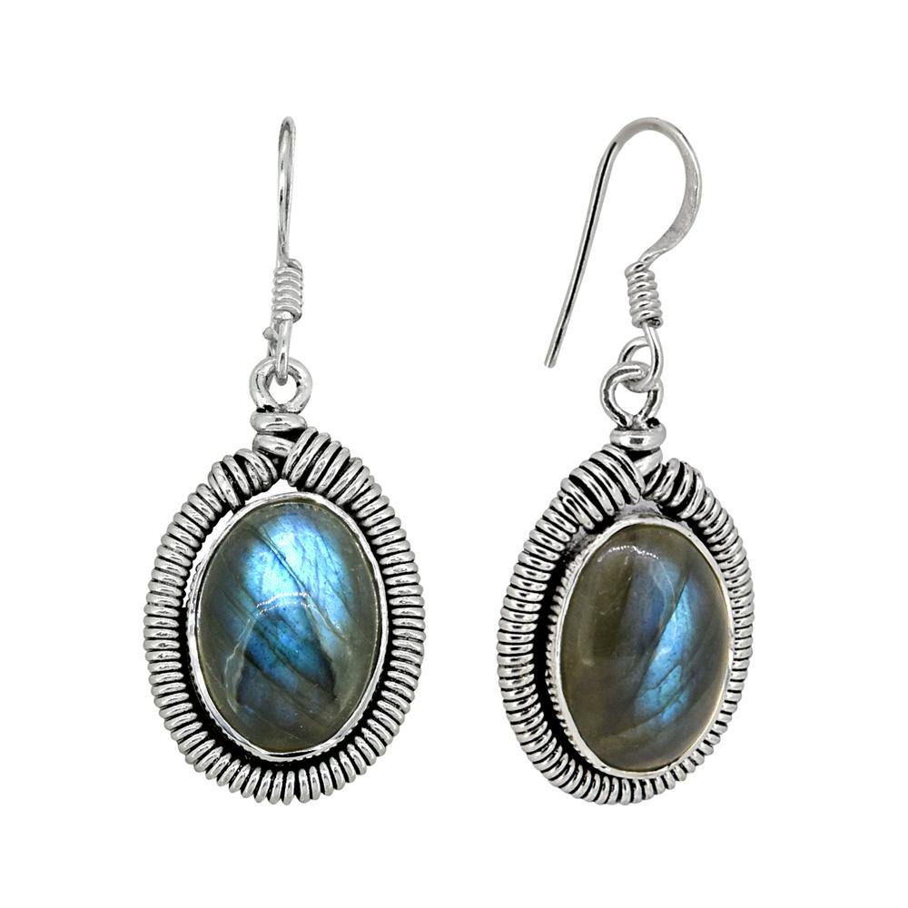 Labradorite Solid 925 Sterling Silver Dangle Earrings - YoTreasure