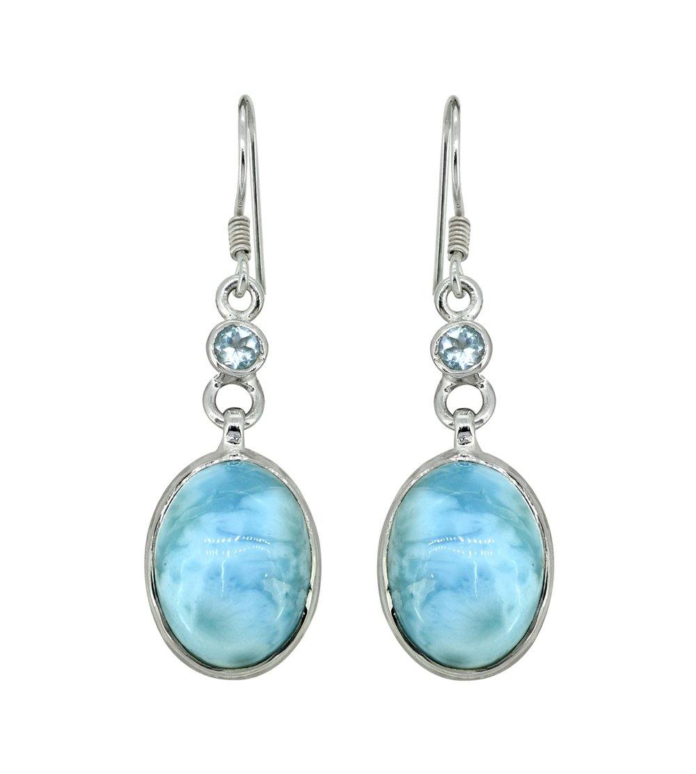 Larimar Blue Topaz Solid 925 Sterling Silver Dangle Earrings - YoTreasure
