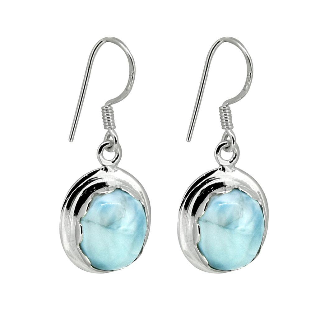 Natural Larimar Solid 925 Sterling Silver Dangle Earrings Jewelry - YoTreasure