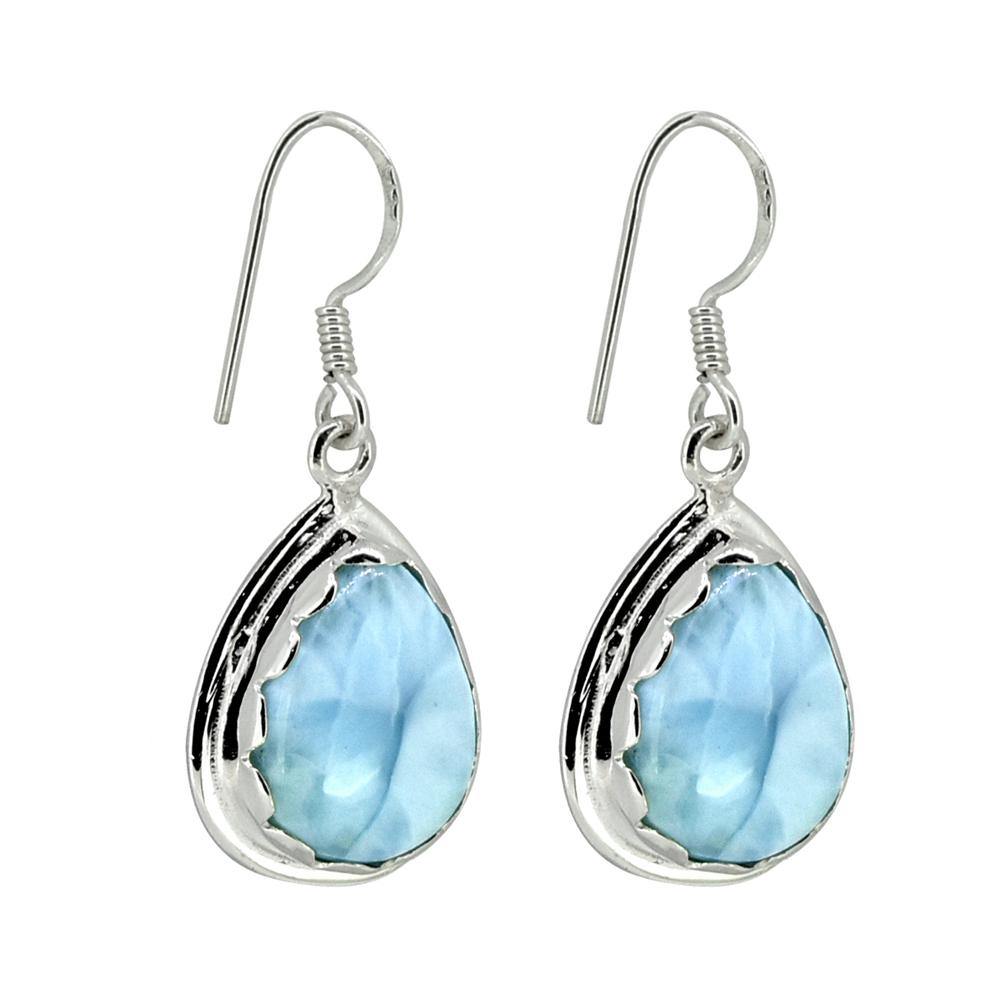 Natural Larimar Solid 925 Sterling Silver Dangle Earrings Jewelry - YoTreasure