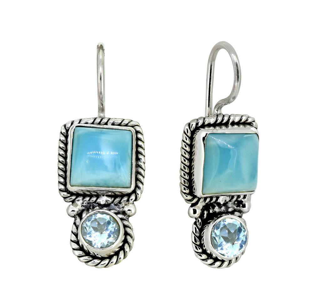 Larimar Blue Topaz Solid 925 Sterling Silver Dangle Earrings - YoTreasure