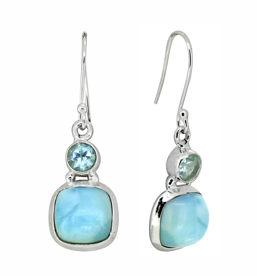 1.50" Larimar Blue Topaz 925 Sterling Silver Dangle Earrings Birthstone Jewelry - YoTreasure