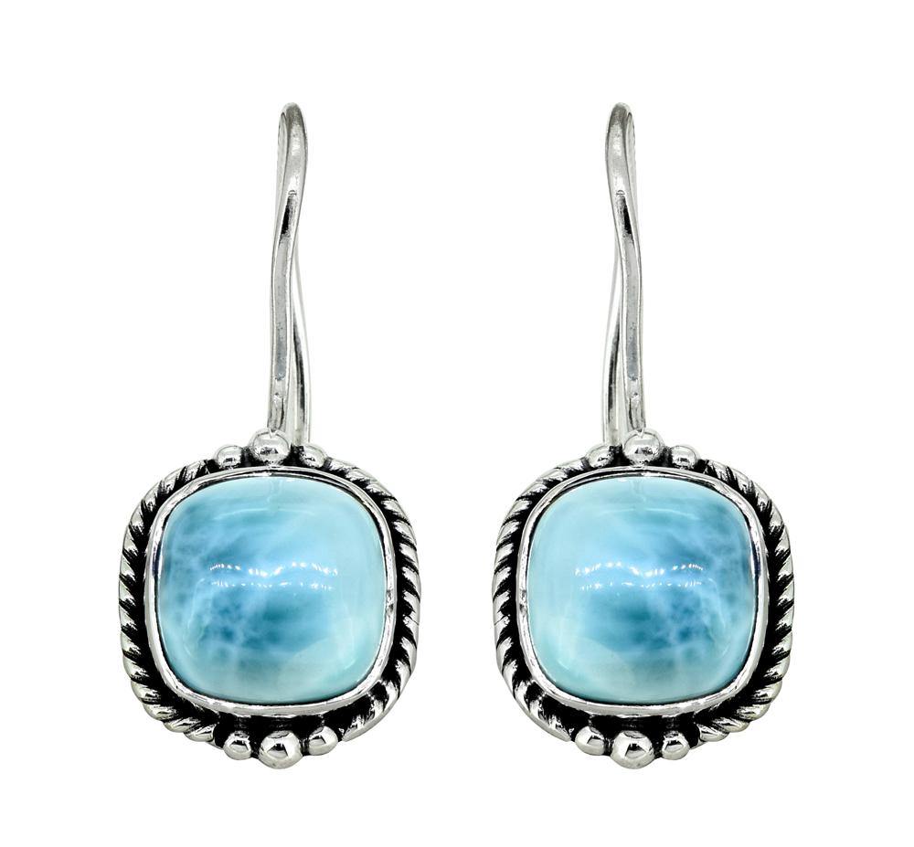 1.10" Larimar Solid 925 Sterling Silver Fixed Wire Earrings - YoTreasure