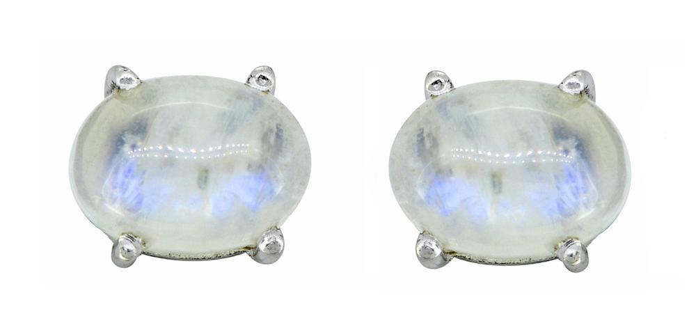 Rainbow Moonstone Solid 925 Sterling Silver Stud Earrings - YoTreasure