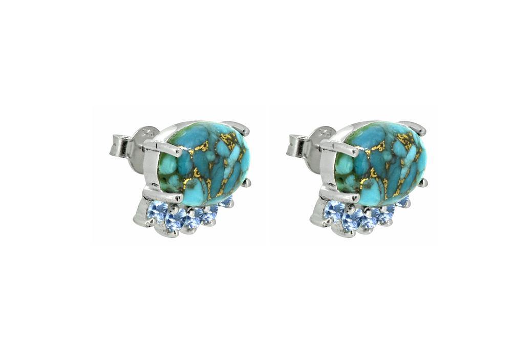 Turquoise Solid 925 Sterling Silver Cluster Stud Earrings - YoTreasure