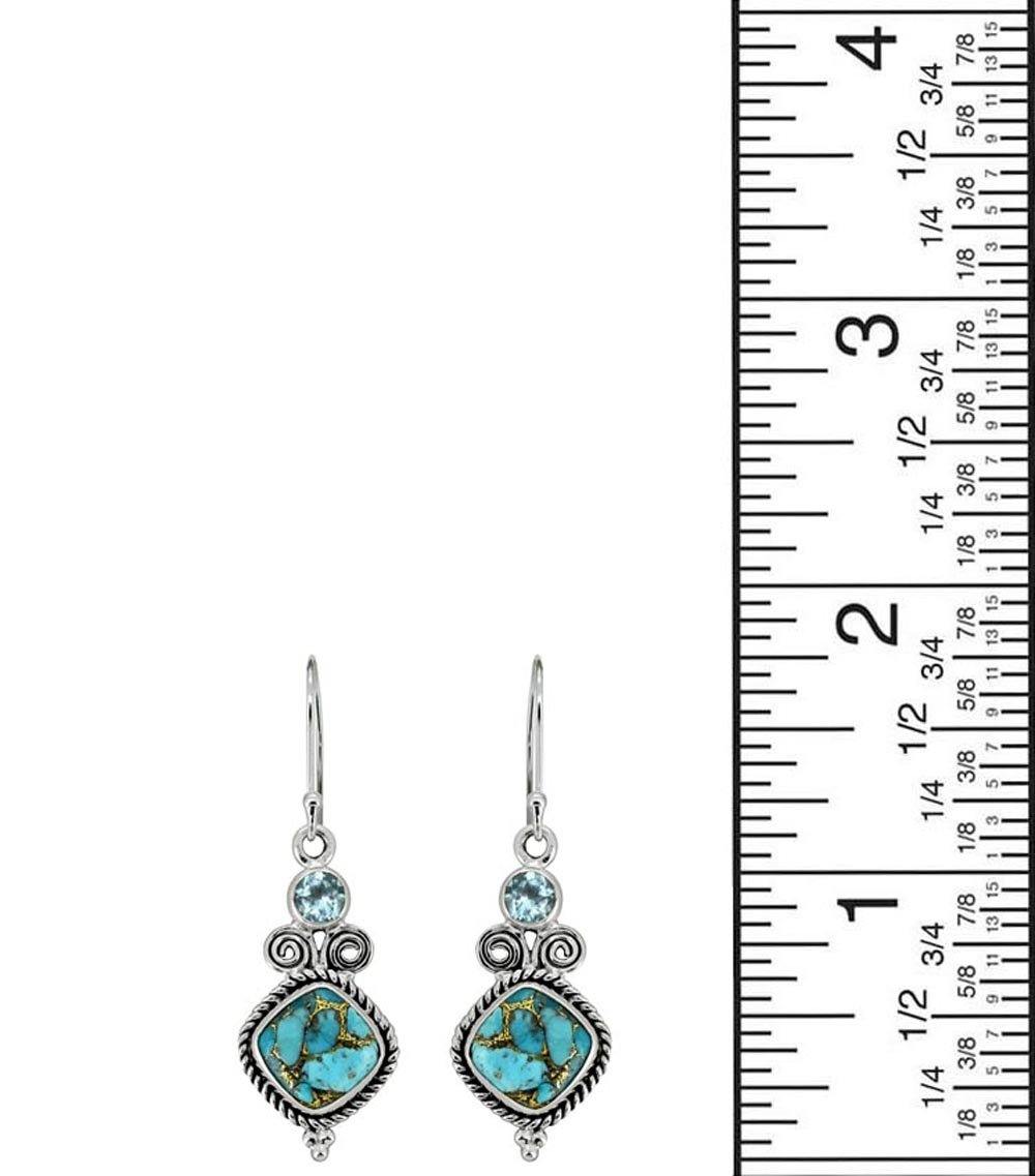 1.81" Blue Copper Turquoise Solid 925 Sterling Silver Dangle Earrings - YoTreasure