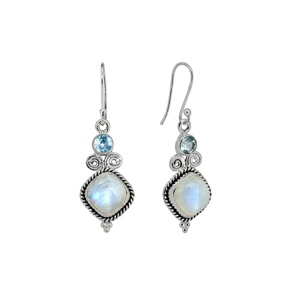 1.81" Moonstone Blue Topaz Solid 925 Sterling Silver Dangle Earrings Jewelry - YoTreasure