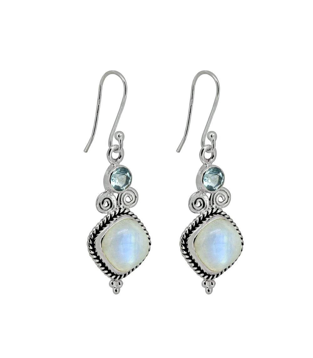 1.81" Moonstone Blue Topaz Solid 925 Sterling Silver Dangle Earrings Jewelry - YoTreasure