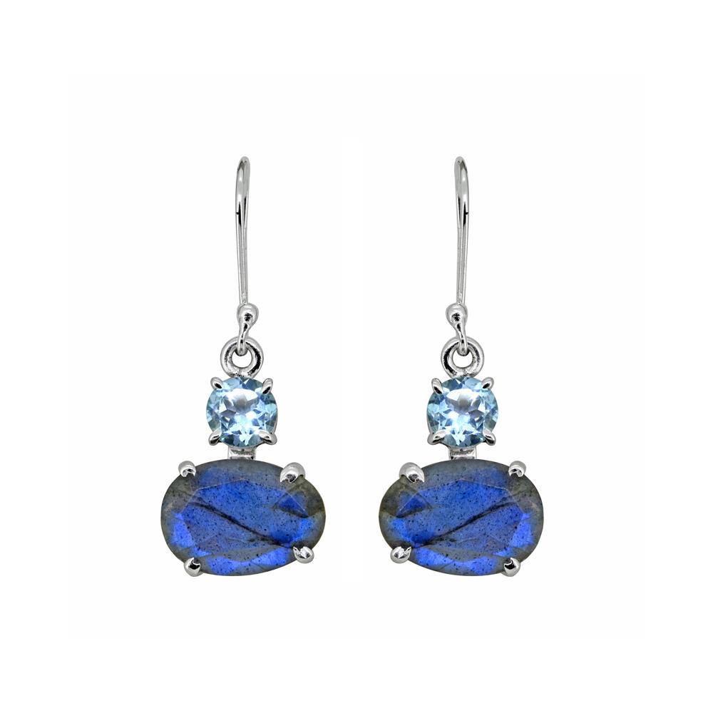 1.40" Labradorite Blue Topaz Solid 925 Sterling Silver Dangle Earrings Jewelry - YoTreasure