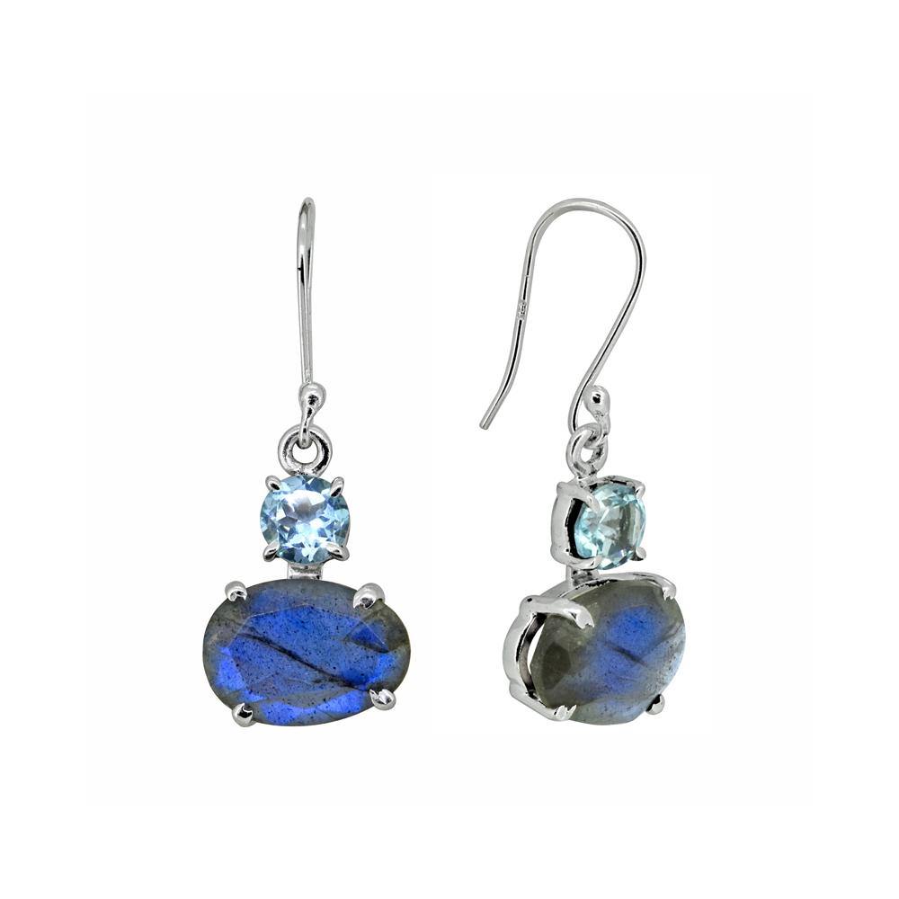 1.40" Labradorite Blue Topaz Solid 925 Sterling Silver Dangle Earrings Jewelry - YoTreasure