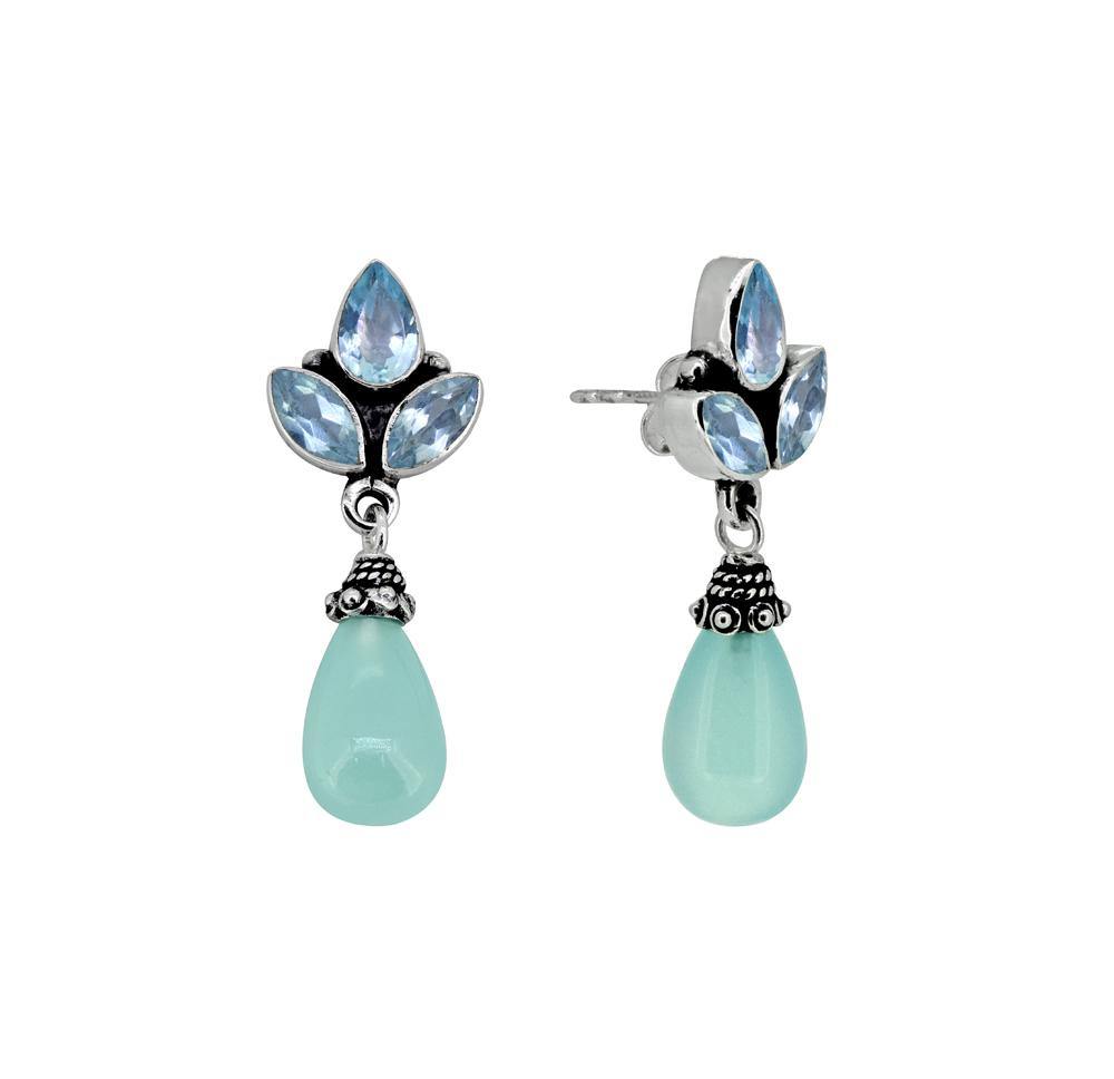 1.37" Aqua Chalcedony Blue Topaz Solid 925 Sterling Silver Drop Earrings Jewelry - YoTreasure